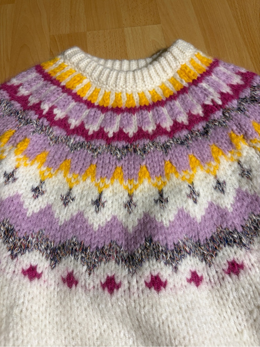 Sezane Constantine Mohair Fair Isle Crewneck Knit Sweater in Ecru Multicolor S - Picture 7 of 13